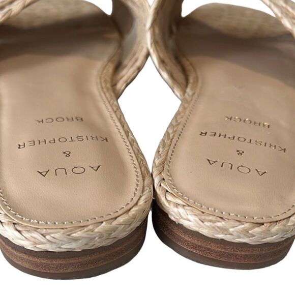 Aqua & Kristopher Brock Kriz Square Toe Ivory Raffia Slip On Sandals Size 9.5 - Picture 7 of 12